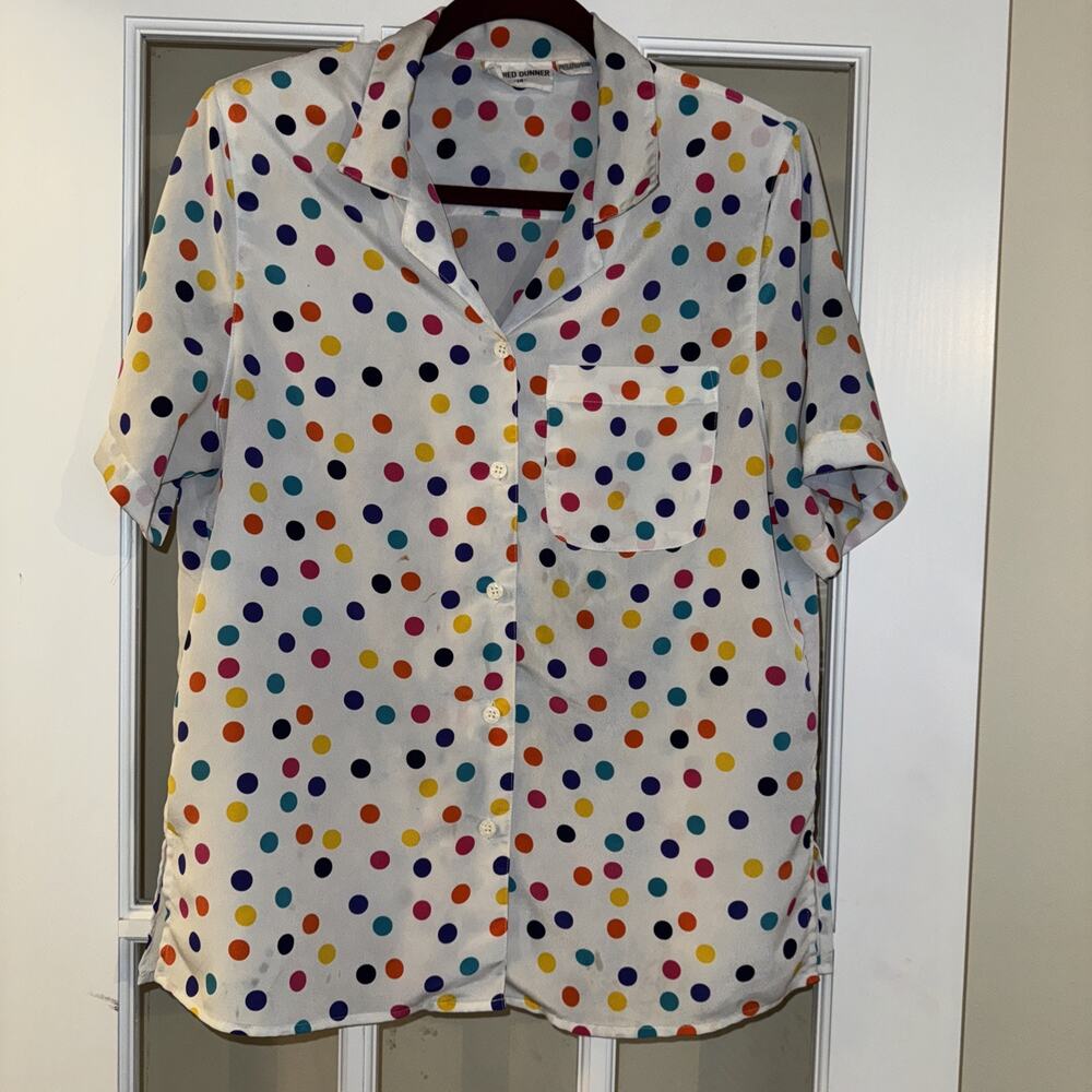 Y2k Alfred Dunner Multicolor Polka Dot Button Down Blouse Size 14